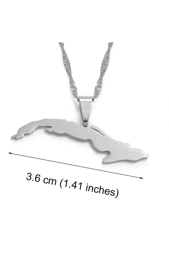Cuba Map Pendant Necklace Silver Color 2B91 Stainless Steel 3.6cm
