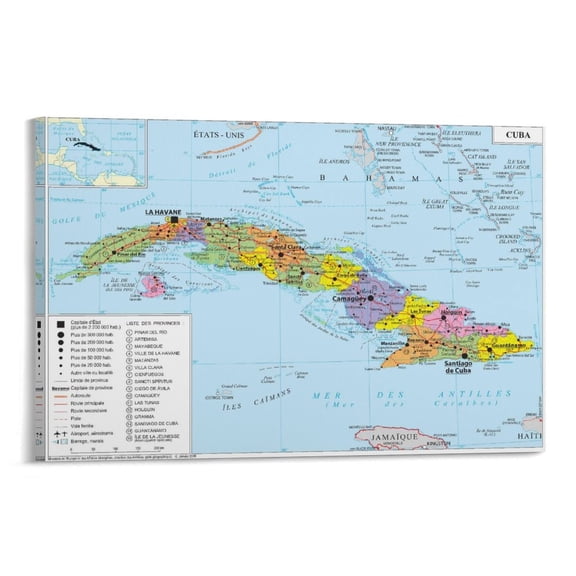 Cuba Map Poster Artworks Picture Print Poster Wall Art Painting Canvas Gift Decor Home Posters Decorative 08x12inch(20x30cm)