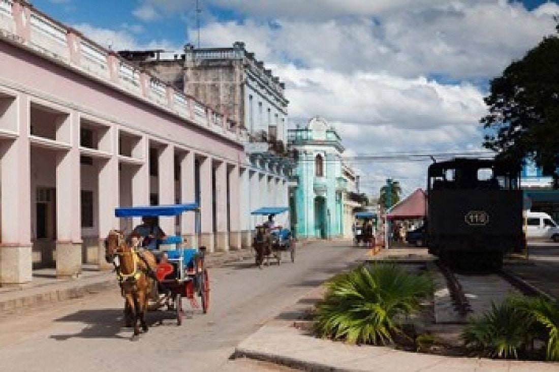 Cuba Matanzas Province Colon horse drawn taxi Canvas Art - Walter Bibikow DanitaDelimont (36 x 24)