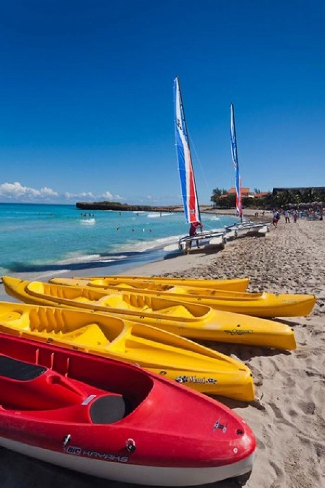Cuba Matanzas Varadero Beach kayaks Canvas Art - Walter Bibikow DanitaDelimont (24 x 36)