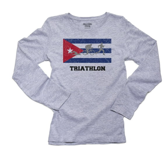 Cuba Olympic - Triathlon - Flag - Silhouette Women's Long Sleeve Grey T-Shirt