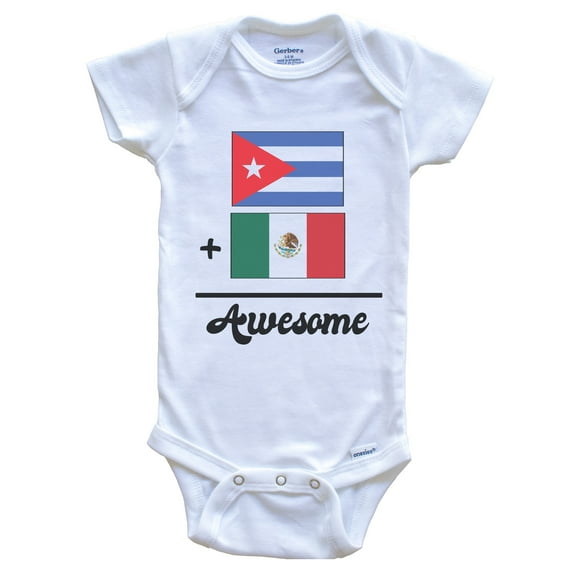 Cuba Plus Mexico Equals Awesome Cute Cuban Mexican Flags Baby Bodysuit, 6-9 months white