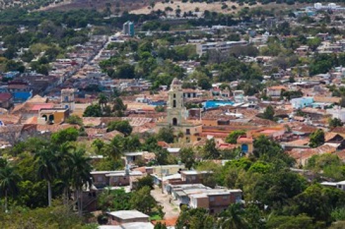 Cuba Sancti Spiritus Trinidad Aerial view of town Canvas Art - Walter Bibikow DanitaDelimont (28 x 19)