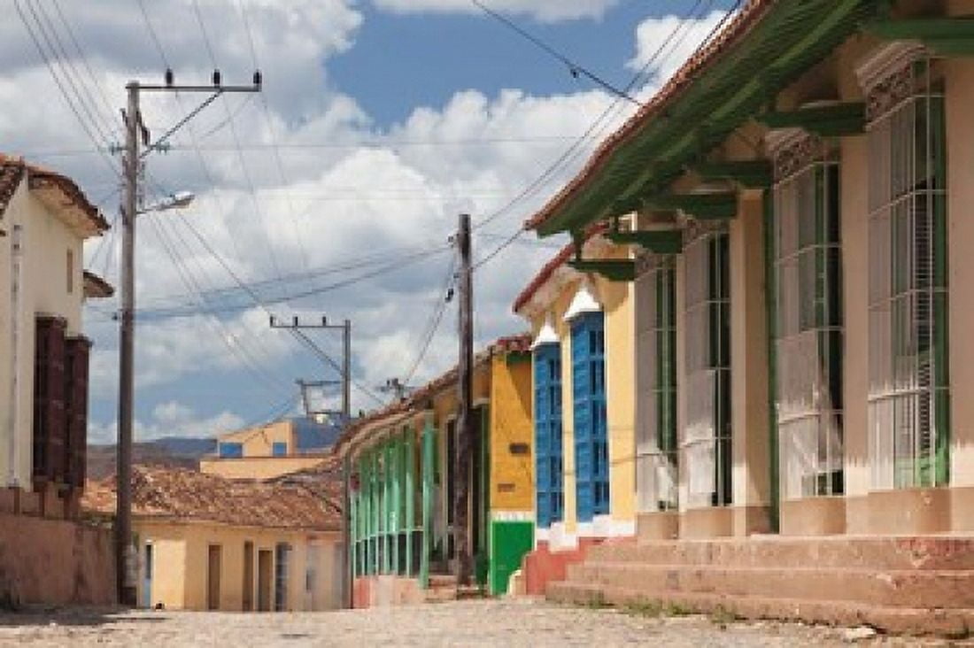Cuba Sancti Spiritus Trinidad street view Canvas Art - Walter Bibikow DanitaDelimont (28 x 19)