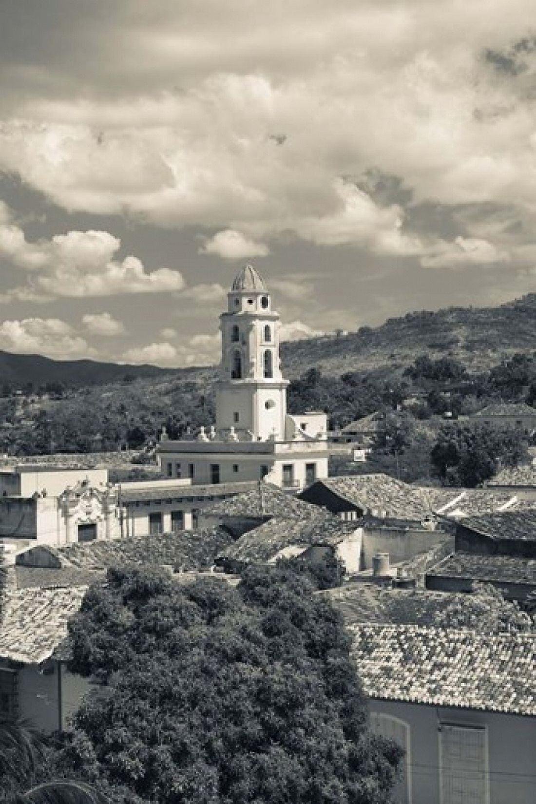 Cuba Sancti Spiritus Trinidad town view (black and white) Canvas Art - Walter Bibikow DanitaDelimont (24 x 36)