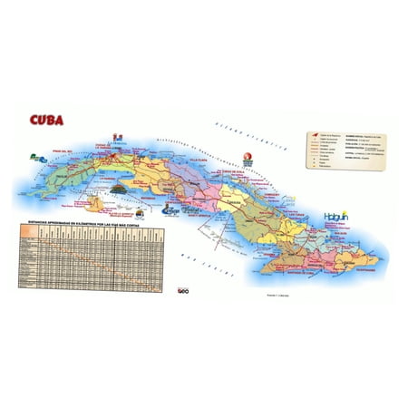 Cuba Tourist Map Poster 24in x36in Art Poster 24x36 Multi-Color Square Adults Poster Time