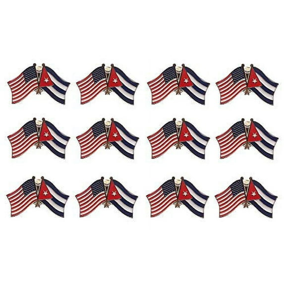 Cuba World Flag Lapel Pins and US/Cuba Crossed Friendship Flag Pin(12 Pack - Double Pins)