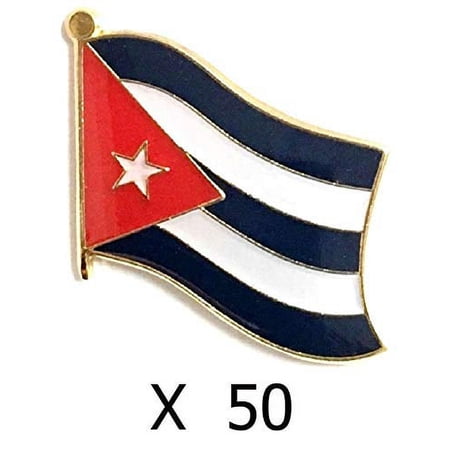 Cuba World Flag Lapel Pins and US/Cuba Friendship Crossed Cap Pin(50 Pack - Single Pins)