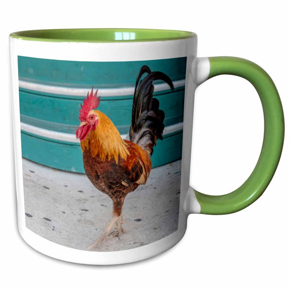 3drose, Cubalaya Gypsy Rooster in Key West, Florida, Usa, 11oz Two-tone Green Mug