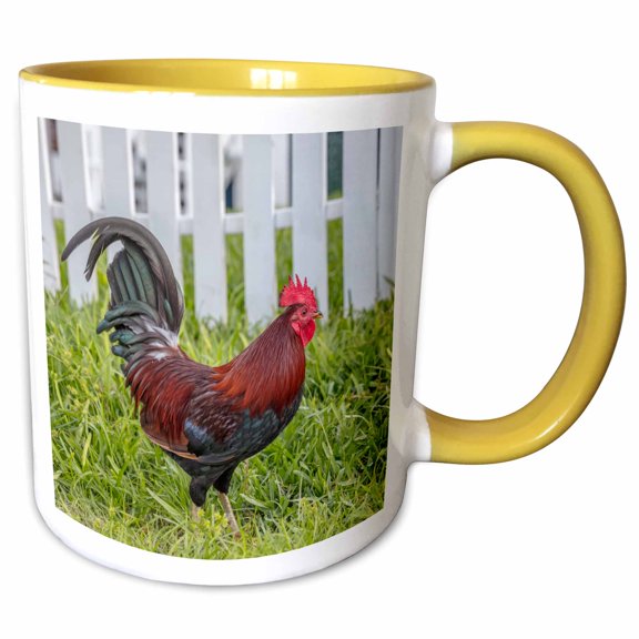 3drose, Cubalaya Gypsy Rooster in Key West, Florida, Usa., 11oz Two-tone Yellow Mug
