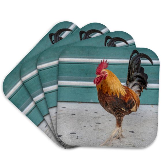 3drose, Cubalaya Gypsy Rooster in Key West, Florida, Usa, Set of 4 Coasters - Soft