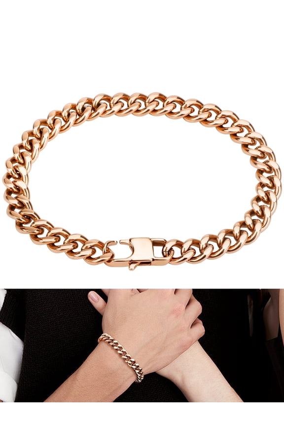 Cuban Bracelet for Men Women, TSV Stainless Steel Bracelet Gift, Rose Gold, Valentines Day Gift