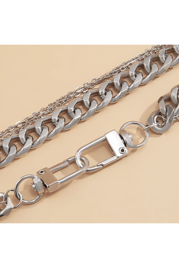 Cuban Chain Double Layer Necklace | Stainless Steel Hypoallergenic Choker Chain with Carabiner Clasp 16.5" | RJ Designs