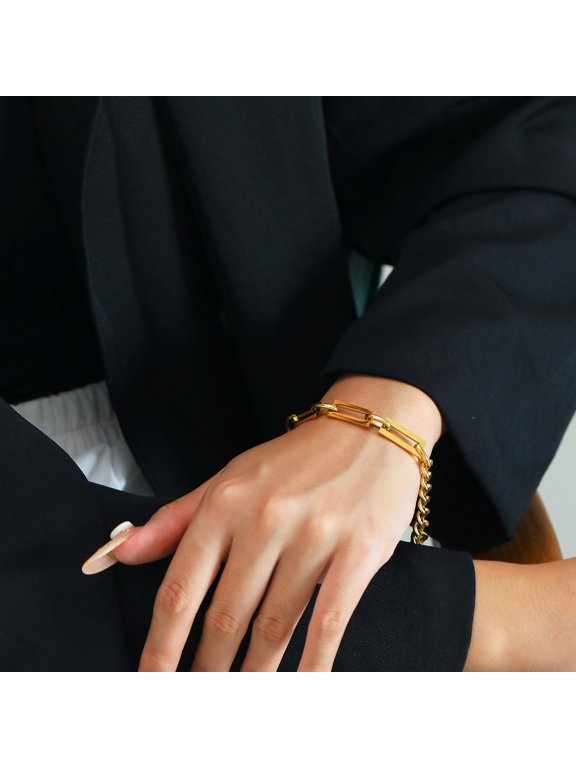 Mixed Rectangular Link Bracelet For Men Women, 14K Gold Filled Upscale Everyday Jewelry