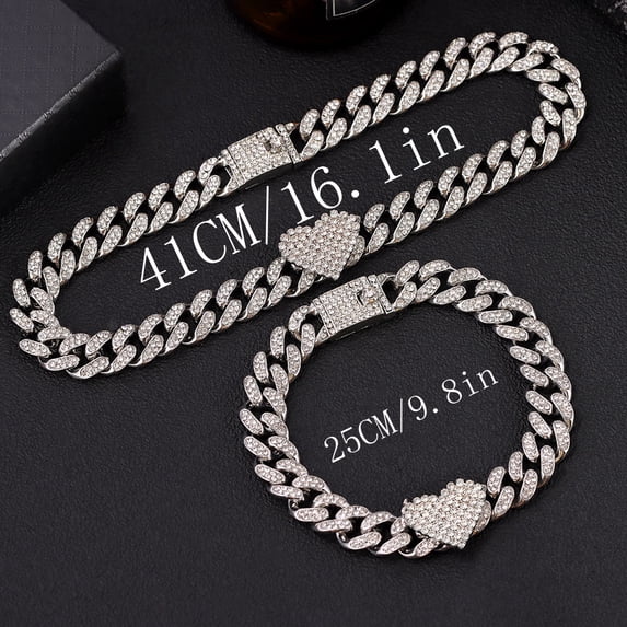 Cuban Chain Necklace Fom Women Gold Color Bling Paved Rhinestones Cuban Link Choker Necklace Punk Jewelry