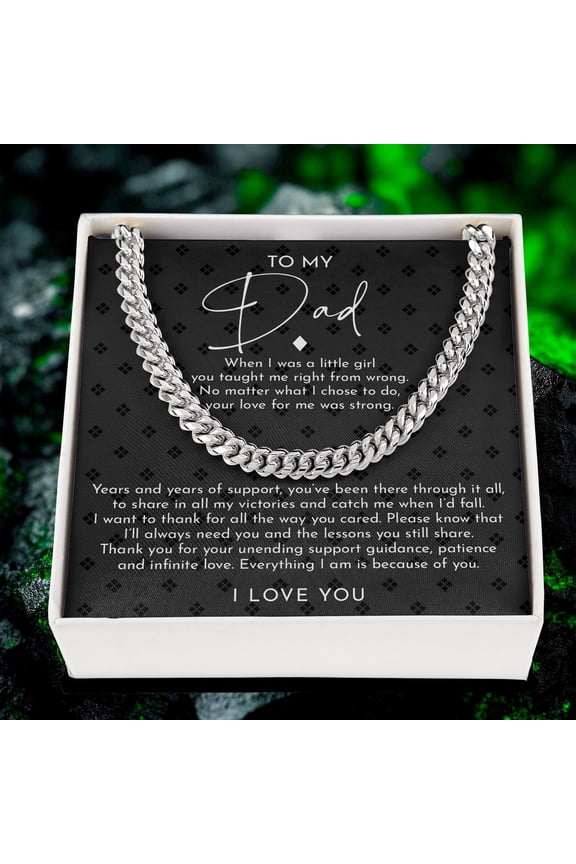 Cuban Chain Necklace Gift for Dad with Message Card and Gift Box, Fathers Day Gift, Sentimental Gift for Dad, Thank You Gift for Dad from Daughter, Fathers Day Gift for Him, Necklace for Men