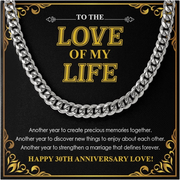 Cuban Chain Necklace for Husband or Wife – Stainless Steel Men’s Jewelry with Love of My Life Message Card, Romantic Gift for Anniversary, Birthday, Valentine’s Day, Christmas Keepsake