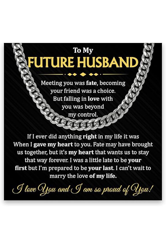 Cuban Chain Necklace with Message Card and Gift Box for Fiance From Fiancee, Christmas Gift for Men, Anniversary Gift for Future Husband from Future Wife