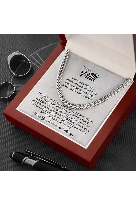 Cuban Chain Necklace with Message Card and LED Box, Christmas Gift for Men, Sentimental Gifts for Boyfriend from Girlfriend, To My Man Birthday Gift, Curb Chain Necklace