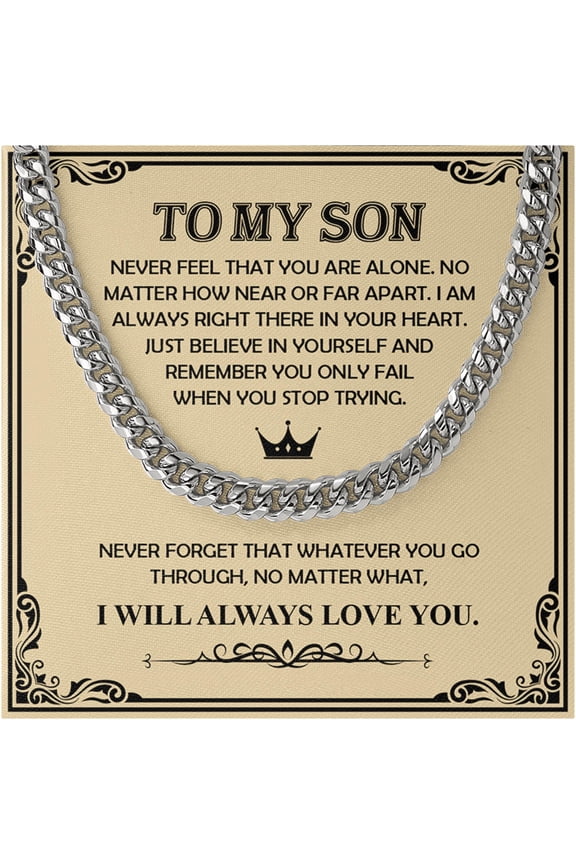 Cuban Chain Necklace for Son – Stainless Steel Men Jewelry with To My Son I Will Always Love You Message Card, Birthday Gift for Son, Graduation Present, Christmas Keepsake