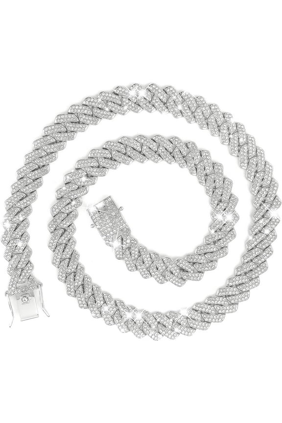 Cuban Chain Necklaces Silver/Gold Cuban Link Chains 14MM Mens Iced Out Miami Bling Diamond Hip Hop Jewelry for Men Women