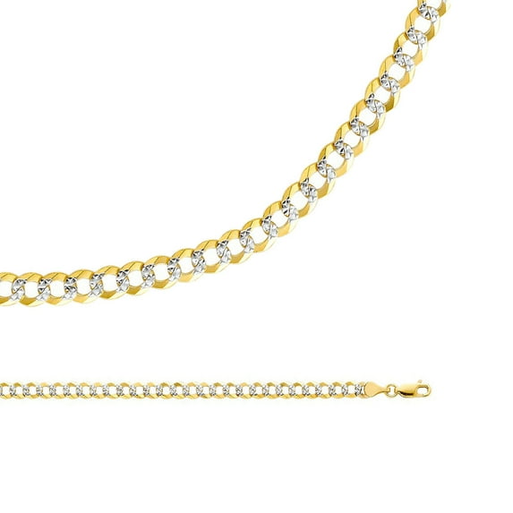 Cuban Chain Solid 14k Yellow White Gold Necklace Curb Pave Open Link Two Tone Light , 4.7 mm - 20,22,24 inch