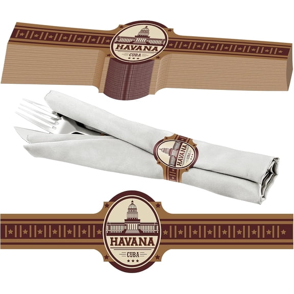 Cuban Cigar Wrapper Napkin Rings Tableware Wraps Bands Self Adhesive Paper Napkin Rings Havana Party Supplies Dinner Table Decoration(48 Pcs)