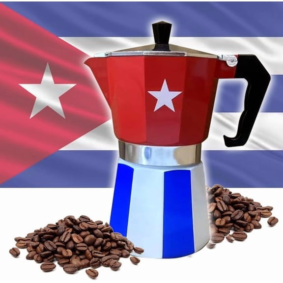 Cuban Coffee Pot Aluminum Moka Pot with Cuba Flag Design | Traditional Stovetop Espresso Maker for Authentic Cafe Cubano
