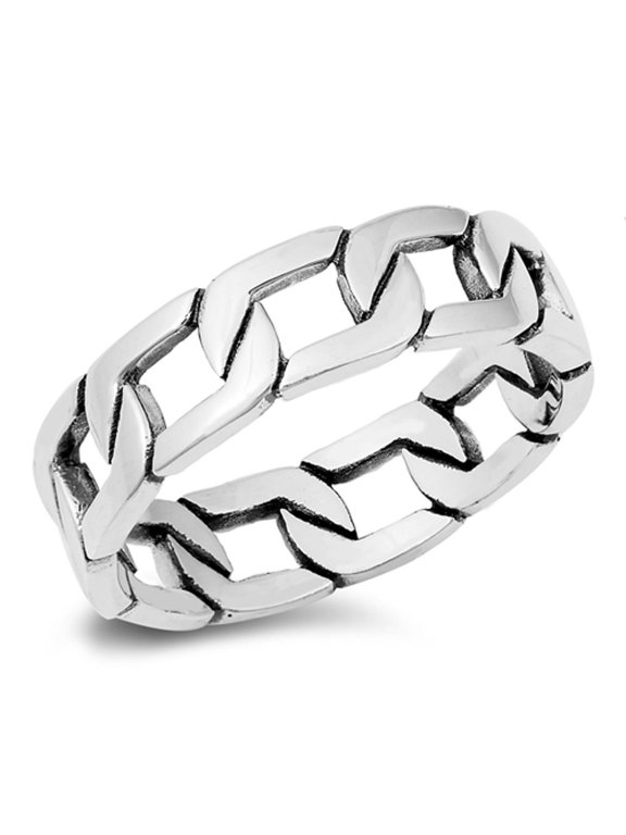 Cuban Curb Link Chain Ring .925 Sterling Silver Band Jewelry Female Male Unisex Size 4