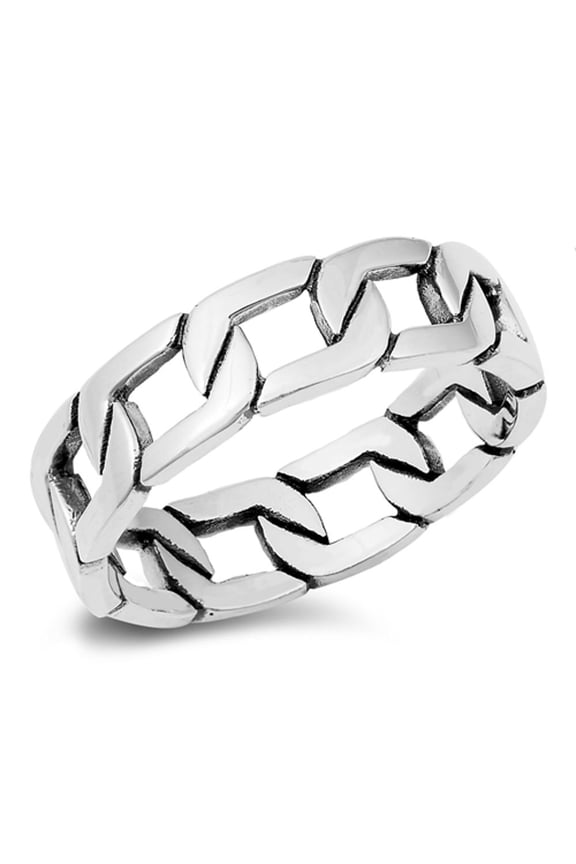 Cuban Curb Link Chain Ring .925 Sterling Silver Band Jewelry Female Male Unisex Size 7