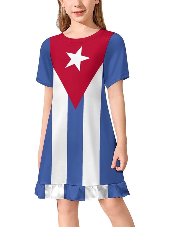 Cuban Flag Girls Dress Summer Round Neck