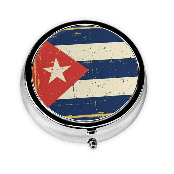 Cuban Flag Retro Round Pill Box Small Pill Case For Purse Pocket Medicine Organizer Travel Pillbox Portable Pill Container