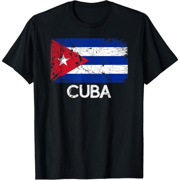 Cuban Flag T-Shirt | Vintage Made In Cuba Gift T-ShirtMen and women, Black T-shirt, size: Extra large S-4XL