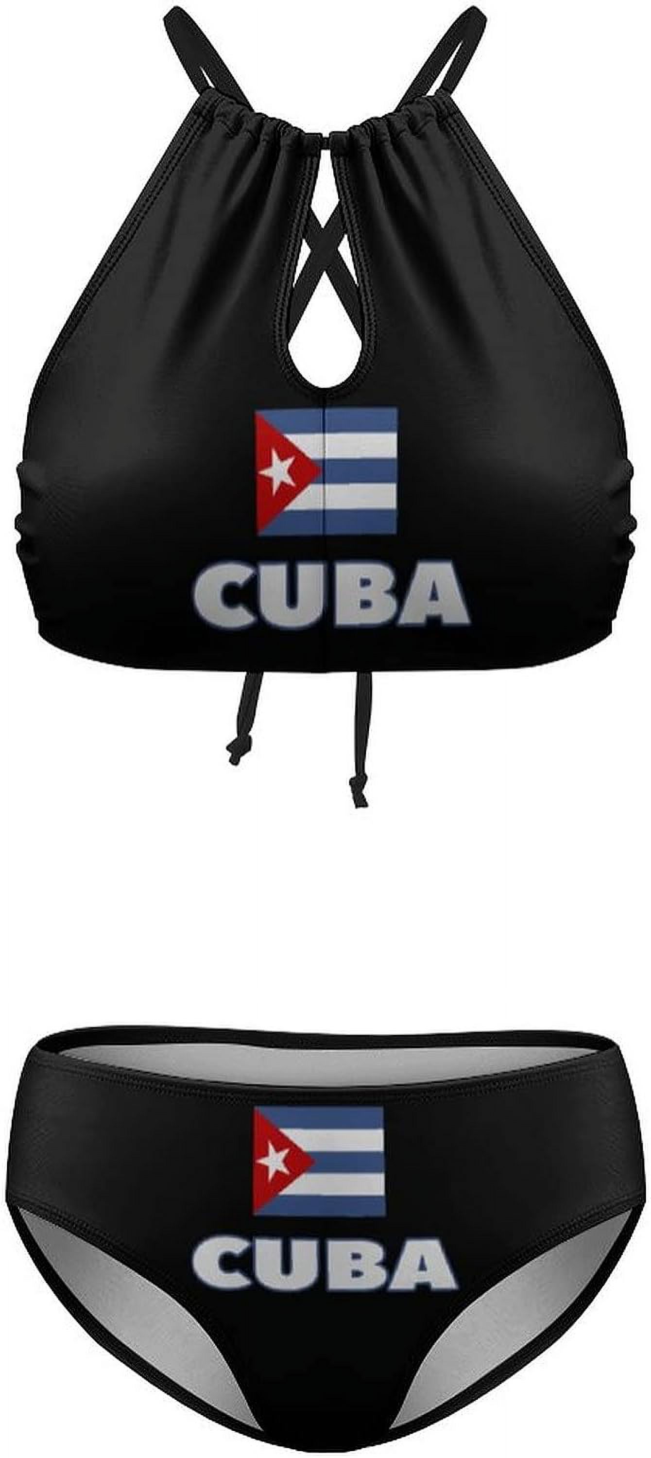 Cuban Flag Women's Two Piece Swimsuit Halter Triangle Bikini Set Sexy