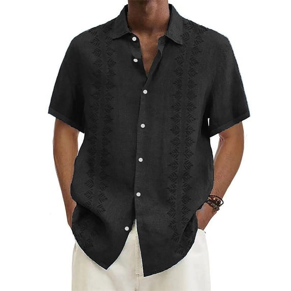 Cuban Guayabera Shirts for Men Short Sleeve Casual Button Down Shirt Band Collar Beach Camp Mexican Shirt