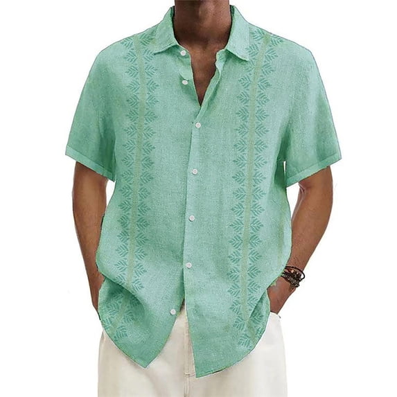 Cuban Guayabera Shirts for Men Short Sleeve Casual Button Down Shirt Band Collar Beach Camp Mexican Shirt