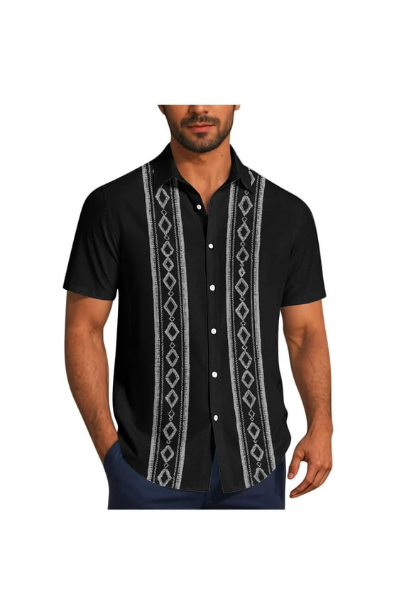 Cuban Guayabera Shirts for Men Vintage Short Sleeve Casual Button Down Shirts Summer Beach Camp Mexican Shirt