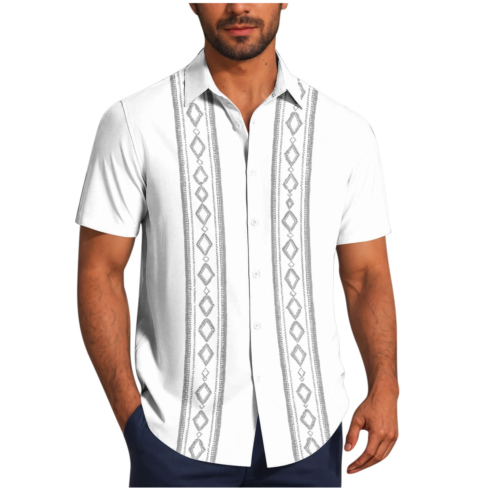 Ctreela Cuban Guayabera Shirts for Men Vintage Short Sleeve Casual Button Down Shirts Summer Beach Camp Mexican Shirt, Men's, Size: Large, Pink
