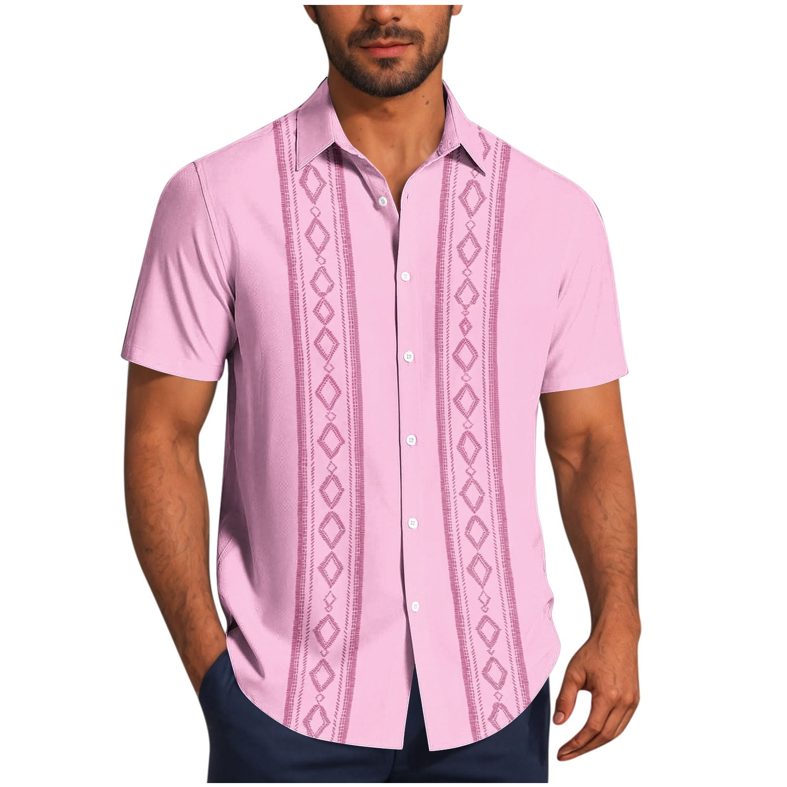 Cuban Guayabera Shirts for Men Vintage Short Sleeve Casual Button