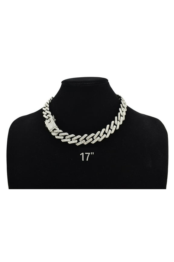 Cuban Link Chain 18k SilverTone Plated Simulated Diamond CZ Pave Prong New Straight Edge Chain |Choker | Necklace | Iced Out Hip Hop Bling