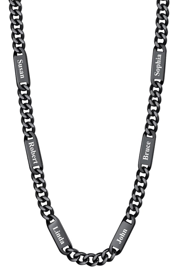 Cuban Link Chain Custom Name Necklace for Men, Stainless Steel/Black/Gold Plated Men Necklaces with 1-6 Names Engraved, 5/7 mm Width, 18/20/22/24 Inches Length, Thick Hip Hop Family Chains Jewelry