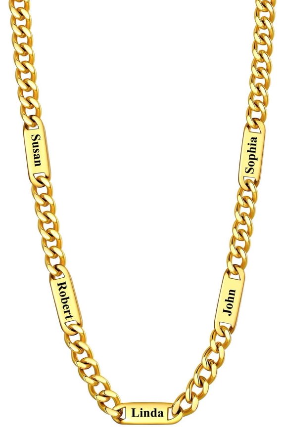 Cuban Link Chain Custom Name Necklace for Men, Stainless Steel/Black/Gold Plated Men Necklaces with 1-6 Names Engraved, 5/7 mm Width, 18/20/22/24 Inches Length, Thick Hip Hop Family Chains Jewelry