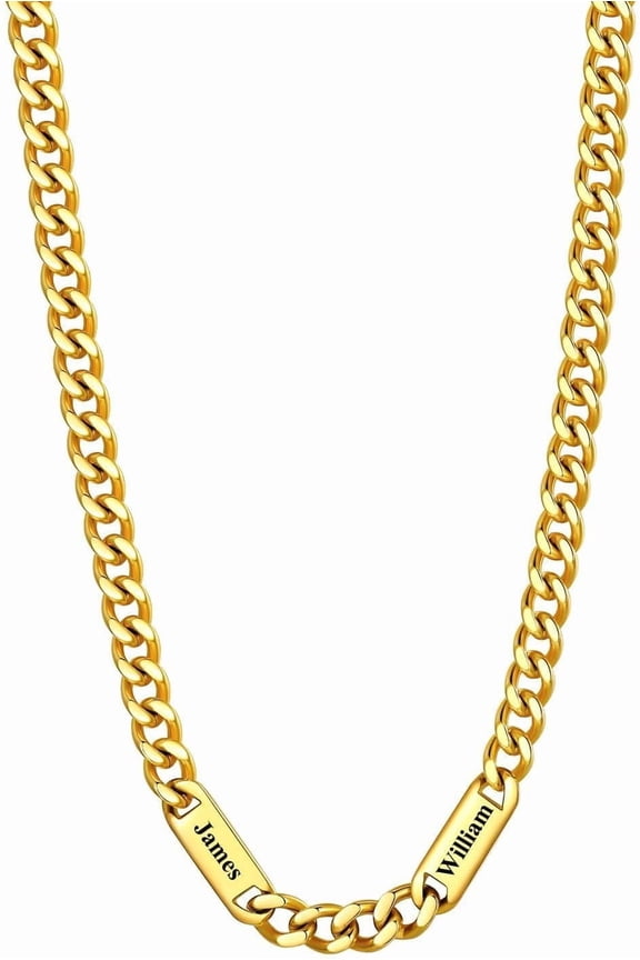 Cuban Link Chain Custom Name Necklace for Men, Stainless Steel/Black/Gold Plated Men Necklaces with 1-6 Names Engraved, 5/7 mm Width, 18/20/22/24 Inches Length, Thick Hip Hop Family Chains Jewelry