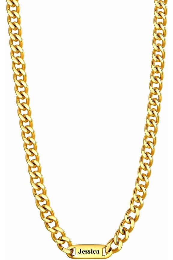 Cuban Link Chain Custom Name Necklace for Men, Stainless Steel/Black/Gold Plated Men Necklaces with 1-6 Names Engraved, 5/7 mm Width, 18/20/22/24 Inches Length, Thick Hip Hop Family Chains Jewelry