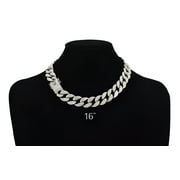 MIAMI JEWELERS INC Cuban Link Chain Iced Out 15MM 18k Silver Plated Simulated Diamond CZ Pave | Choker | Necklace | Silver Tone Hip Hop Bling