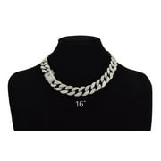 MIAMI JEWELERS INC Cuban Link Chain Iced Out 15MM 18k Silver Plated Simulated Diamond CZ Pave | Choker | Necklace | Silver Tone Hip Hop Bling