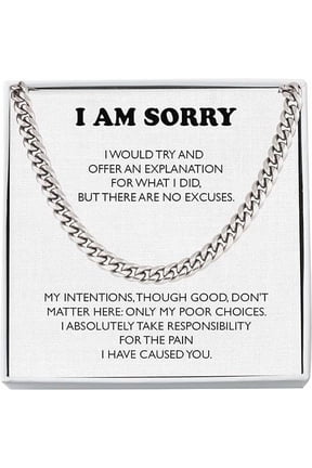 Cuban Link Chain For Man, I'm Sorry Gift For Him, Necklace Gift for Husband from Wife, Im Sorry Card, Curb Chain Necklace, Necklace Jewelry with Message Card and Gift Box