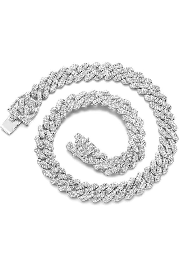 Cuban Link Chain Mens Iced Out Miami Cuban Necklace Silver/Gold Bling Diamond Hip Hop Jewelry for Women
