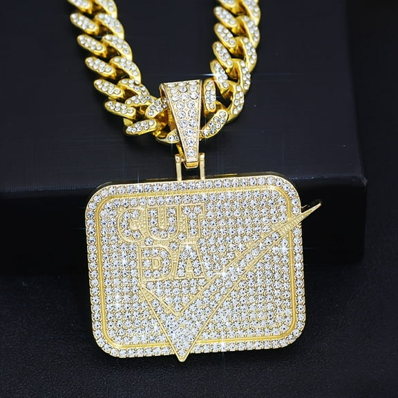 [Cuban Link Chain Nameplate Pendant] A Shiny Nameplate Pendant With A Cuban Link Chain, A Miami Necklace For Men And Women, A Hip-hop Pendant Necklace, Jewelry Gift.