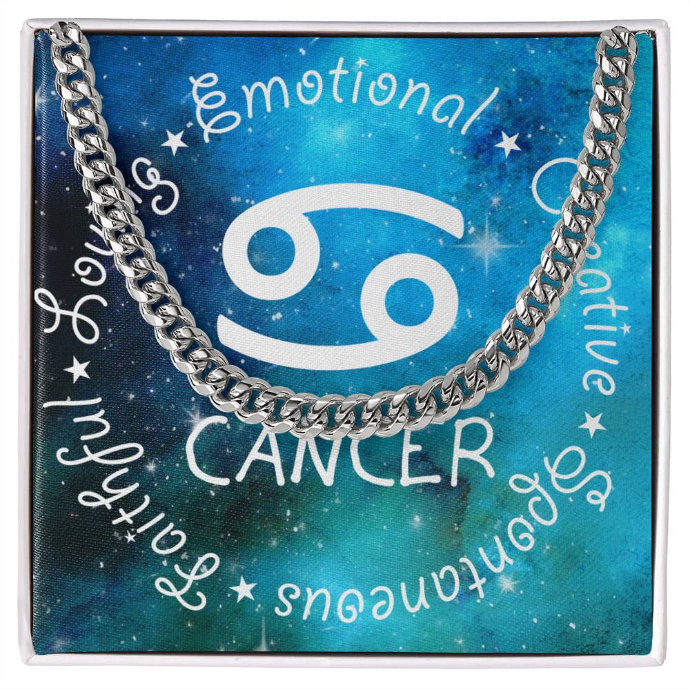 Cuban Link Chain Necklace - Cancer Theme, Cuban Link Chain - Stainless ...